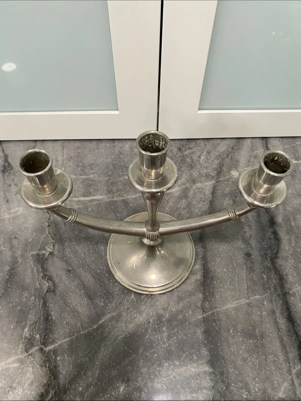 Classic Three-Arm Silver Candle Holder - Pewter Finish